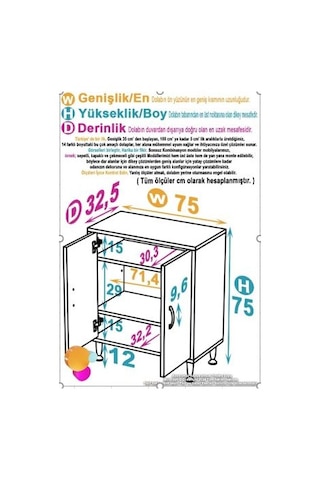 Eliusta Sabir 75 Cm 2 Raflı Beyaz Banyo Mutfak Dolabı 3 Bölmeli Çok Amaçlı Dolap 75x75x32,5 Cm Düzenleyici Beyaz