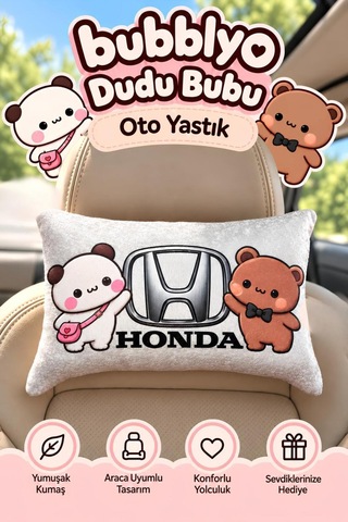 Bubblyo Honda Temalı Dekoratif Oto Yastığı Sevimli Çift Tasarım Beyaz Beyaz