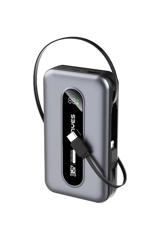Lenyes Px1002d Dijital Göstergeli Teleskopik Type-c Ve Lightning Kablolu Powerbank 35w 10.000mah Gri