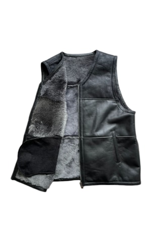Erkek Deri Yelek İçi Kürk-dışı Süet Deri Klasik Yelek Siyah Xxl