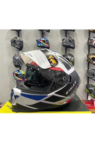 Sway SW 865 Evoque Full Face Kask Beyaz - Kırmızı - Lacivert