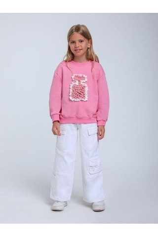 Kız Bebek Parfüm Şişesi Örgü Detaylı Sweatshirt-14298 Pembe
