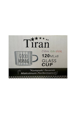 6 Lı 120 Ml Kulplu Cam Fincan,good Morning Yazılı,çizgili Cam Kupa Espresso Türk Kahvesi Fincanı Şeffaf Cam, Siyah Yazılı