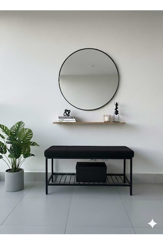 Özcan Metal Metal Ayaklı Raflı Bench Puf Bank Antre Mutfak Salon Yatak Odası Puf Bank 105 40 Siyah