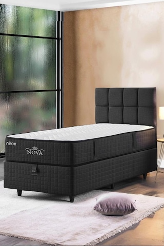 Nova Yatak 120x200 Tek Kişilik - 25 Cm Paket Yaylı Ortopedik, Orta Sert, Antrasit, Pamuklu Kumaş 120 x 200