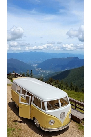 Nostaljik Metal Çek Bırak Sarı Wv Minibüs Araba Kapılar Açılır Diğer