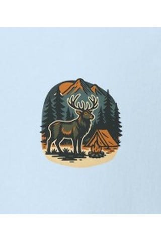 Wildstyle Geyik Renkli Vintage Yaban Hayat Doğa Orman Dağ Baskılı Unisex Bisiklet Yaka Pamuklu Tişört Bebek Mavisi