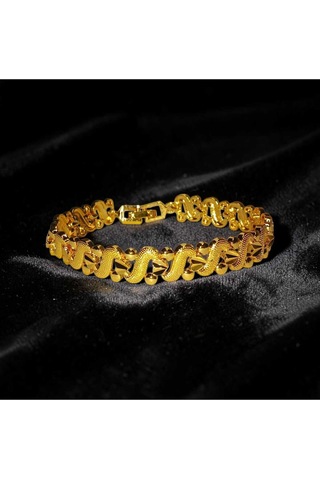 22 Ayar Altın Kaplama S Model Sıralı Dorika Detaylı Bileklik - 19 Cm Gold