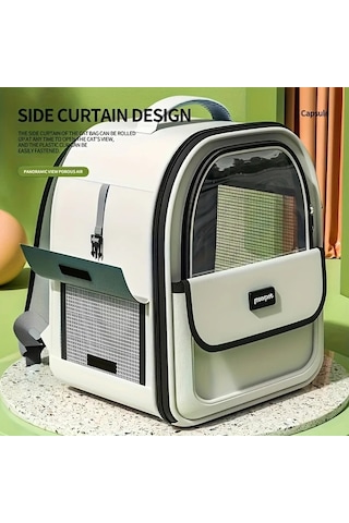 Honeybeeshop Nefes Alabilir Büyük Kapasiteli Gray One Size Yan Açkılı Kedi Sırt Çantası Taşıyıcı Dayanıklı Pvc Fermuarlı
