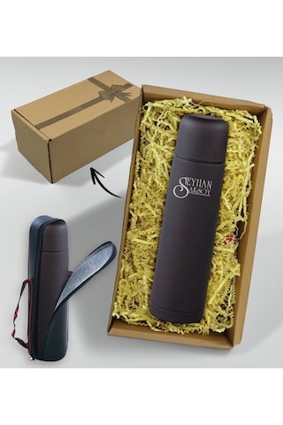 Bk Gift Kişiye Özel Hediye Kutulu 5500 Siyah Deri Çantalı Seyahat Termosu 500ml Kobitmeyencom33457 Bk Gift Renkli