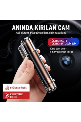 Araç Acil Durum Kiti 2'si 1 Arada Cam Kırıcı Ve Emniyet Kemeri Kesici Taşınabilir Oto Güvenlik Aparatı