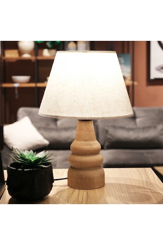 Homing AYD-3562 Natural Ahşap Kumaş Başlık Abajur Keten