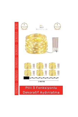 Ledlamba Peri Led Lamba 3 Fonksiyonlu 5 Metre Sarı Işık Dekoratif Yılbaşı Çam Ağacı Ev Süsleme