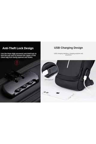 Arion USB Şarj Portlu ve Kilitli Omuz ve Göğüs Çantası Gri - Kahve