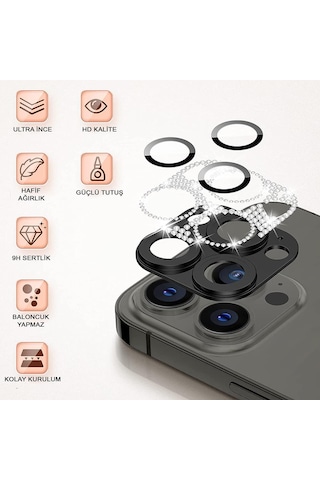 Ally Apple Uyumlu iPhone 12 Mini Arka Kamera Taş İşlemeli Lens Koruyucu Rose