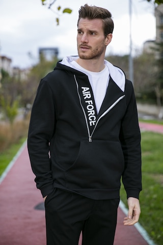 Buratti Kanguru Cepli Fermuarlı Kapüşon Yaka Slim Fit Erkek Sweat 575707 Siyah-Siyah