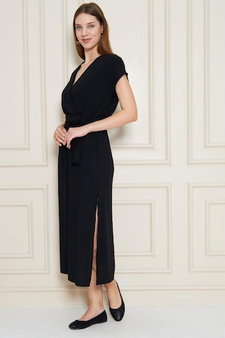 Kadın Kruvaze Yaka Cepli Derin Yırtmaçlı Beli Lastikli Aerobin Günlük Yazlık Elbise 3764341 Siyah