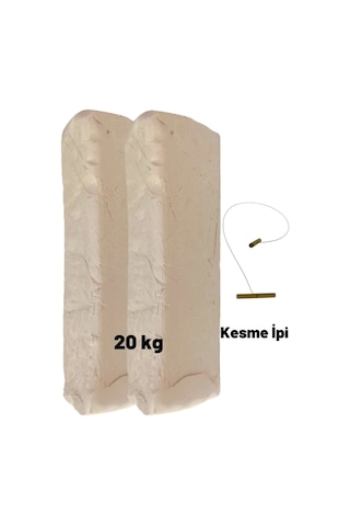 Beyaz Seramik Hamuru, Doğal Kil Çamuru, Oyun Hamuru, 20 Kg, Çamur Kesme Teli-ipi