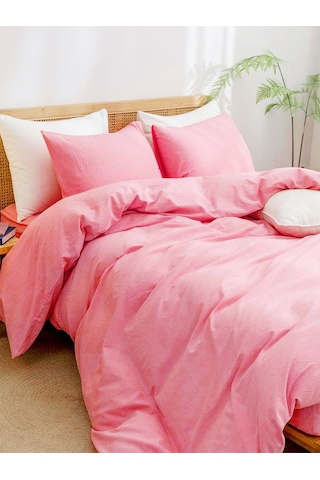 Caqqa Pure Cotton Serisi Pembe Çift Kişilik Çarşafı Lastikli Pamuk Nevresim Takımı