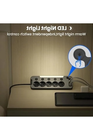 5'li Işıklı Akım Korumalı Priz, 2 Metre Kablo Ve Usb Girişleri İle 0