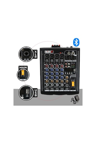 Midex MP-400 Amfili Power Mikser 2x200 WATT 4 Kanal (Bluetooth US Efekt Kayıt)