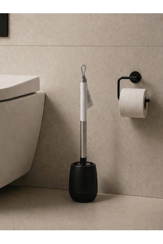 Silikon Başlıklı Mat Siyah Paslanmaz Detaylı Tuvalet Fırçası Ve Standı Modern, Şık Wc Fırçası Vıchy-7051