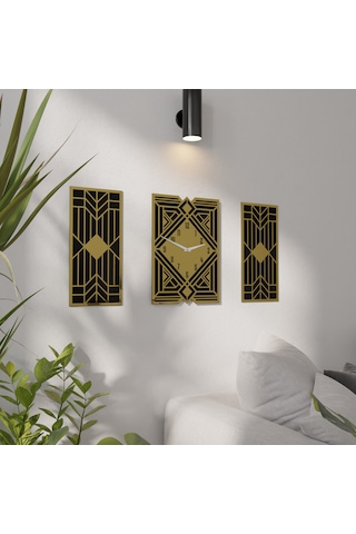 Dekoratif Lüx Gold Ayna Pleksili Duvar Saati Siyah - Gold