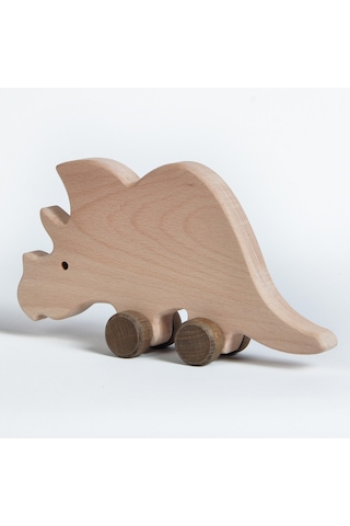 Ahşap El Yapımı Doğal Montessori Gergedan Tekerlekli Oyuncak