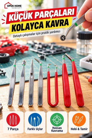 7 Parça Hobi Ve Teknik Cımbız Seti Farklı Uçlu Maket Elektronik Tamir Küçük Parça Tutma Kavrama Seti