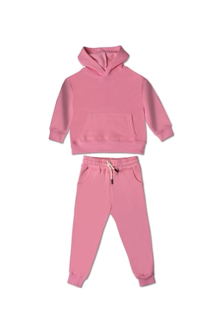 Heyadventure Kız Çocuk Eşofman Takımı Kanguru Cepli Kapüşonlu 3 İplik Şardonlu Pembe Pembe