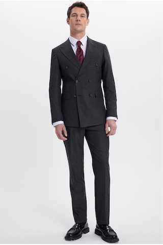 Tudors Erkek Slim Fit Sivri Yaka Çizgili Kapaklı Cepli Antrasit Takım Elbise-41961