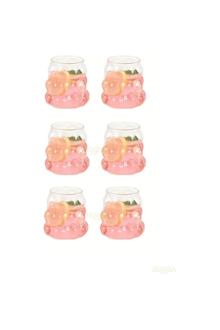 6'lı Boncuk Üzüm Desenli Bubble Cam Kahve Yanı Bardağı Pinterest Tarzı Bardak 90 Ml Şeffaf