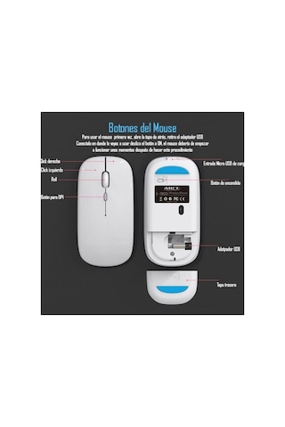 Şarjlı Kablosuz Mouse Sessiz 2.4 Ghz Usb Wireless 800-1200-1600 Ayarlanabilir Dpi Led Işıklı Slient Diğer