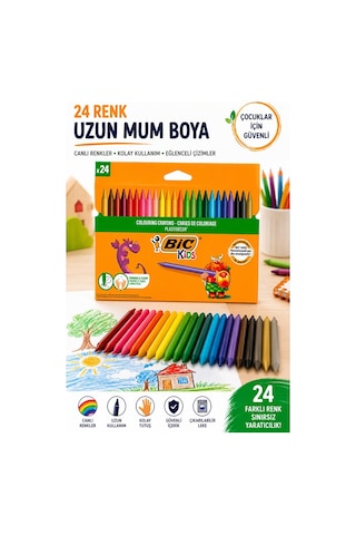 Mum Boya 24 Lü 1 Paket Bic 24 Renk Mumboya Elleri Kirletmeyen Yıkanabilir Silinebilir Karton Kutu Plastidecor Çok Renkli