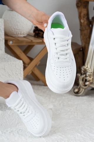 Günlük Kadın Sneaker Bağcıklı Hafif Kalın Yüksek Tabanlı Yürüyüş Nefes Alan Spor Ayakkabı 451 Beyaz