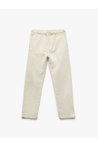 Koton Beli Bağcıklı Keten Karışımlı Basic Pantolon Bej 5skb40007tw Ekru