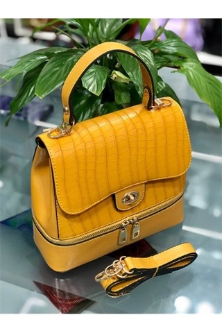 Sentt Damarlı Alttan Fermuarlı Düğmeli Çanta Sarı