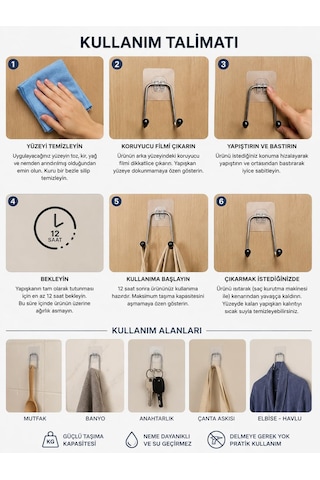 Lexroo Yapışkanlı Çelik Banyo Kancası Delme Gerektirmez Duş Lifi & Fırça Askısı - 2 Adet Çok Renkli