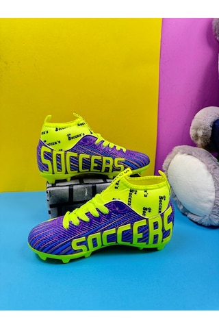 Erkek Çocuk Halısaha Kranpon Çoraplı Çivili Futbol Spor Ayakkabısı F35kr Mor-sarı