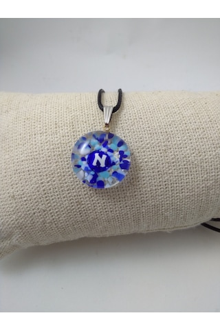 Cam Harf Kolye – Handmade El Yapimi Murano– (N) Harfi Modeli Gümüş