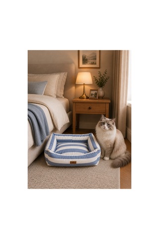 Kedi Ve Köpek Yatağı Kafa Destekli Kaydırmaz Taban Yıkanabilir Fermuarlı Minder %100 Boncuk Elyaf İndigo Gri - 880945559 M