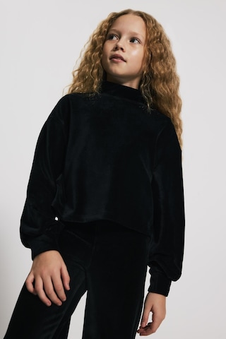 Kids Girl Dik Yaka Kadife Siyah Sweatshirt Siyah