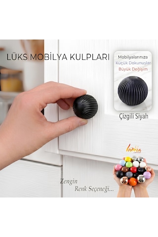 Sert Plastik Düğme Yuvarlak Top Çizgili Siyah Dolap Mobilya Mutfak Dolabı Çekmece Kulbu Kulpu Kulplar
