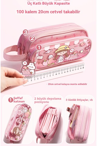 Öğrenciçok Fonksiyonlu Çiftçi Katmanlıkılırtasiye Çantasışeftali Küçük Sarışapka Pembe