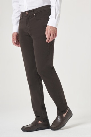 İmza Kahverengi 5 Cep Gabardin Slim Fit Pamuklu Denim Jean Kot Pantolon 1003260317 Koyu Kahverengi