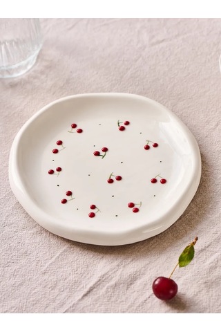 Roomi Kanel Desenli Seramik Düz Tabak 20,5 Cm 471442055 Beyaz