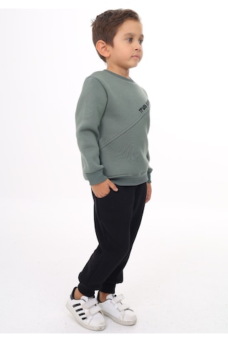 Toontoy Kids Toontoy Erkek Çocuk 2'li Takım Baskılı Bisiklet Yaka Asimetrik Sweatshirt & Beli Paçası Lastikli Cepli Jogger Eşofman Altı Yeşil