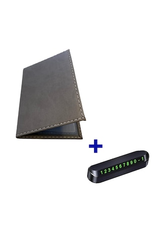 Microcase Suni Deri Oto Ruhsat Kabı Kılıfı Ruhsatlık + Ön Arka Panel Numaratör 1 Adet- Al5038 Siyah