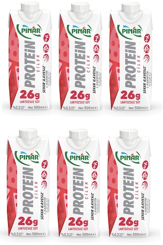 Pınar Protein Çilekli Laktozsuz Süt 500 Ml X 6 Adet