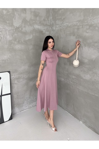 Elaxi Kadın Fermuar Detaylı Maxi Uzun Modal Elbise Pembe